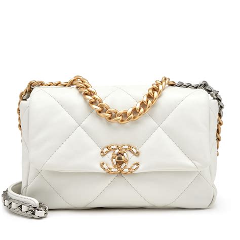 goatskin quilted medium chanel 19 flap white|Chanel White Quilted Goatskin Medium 19 Flap Brushed Gold .